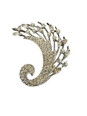 Vintage Signed Panetta Ornate Crystal Rhinestone Spray Brooch Estate EUC